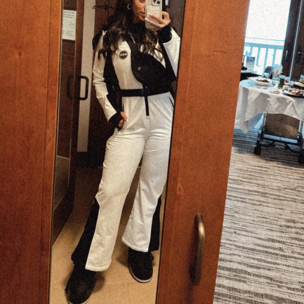 ASOS Topshop Sno White and Black Ski Suit with Fur Hood - Picture 3 of 4